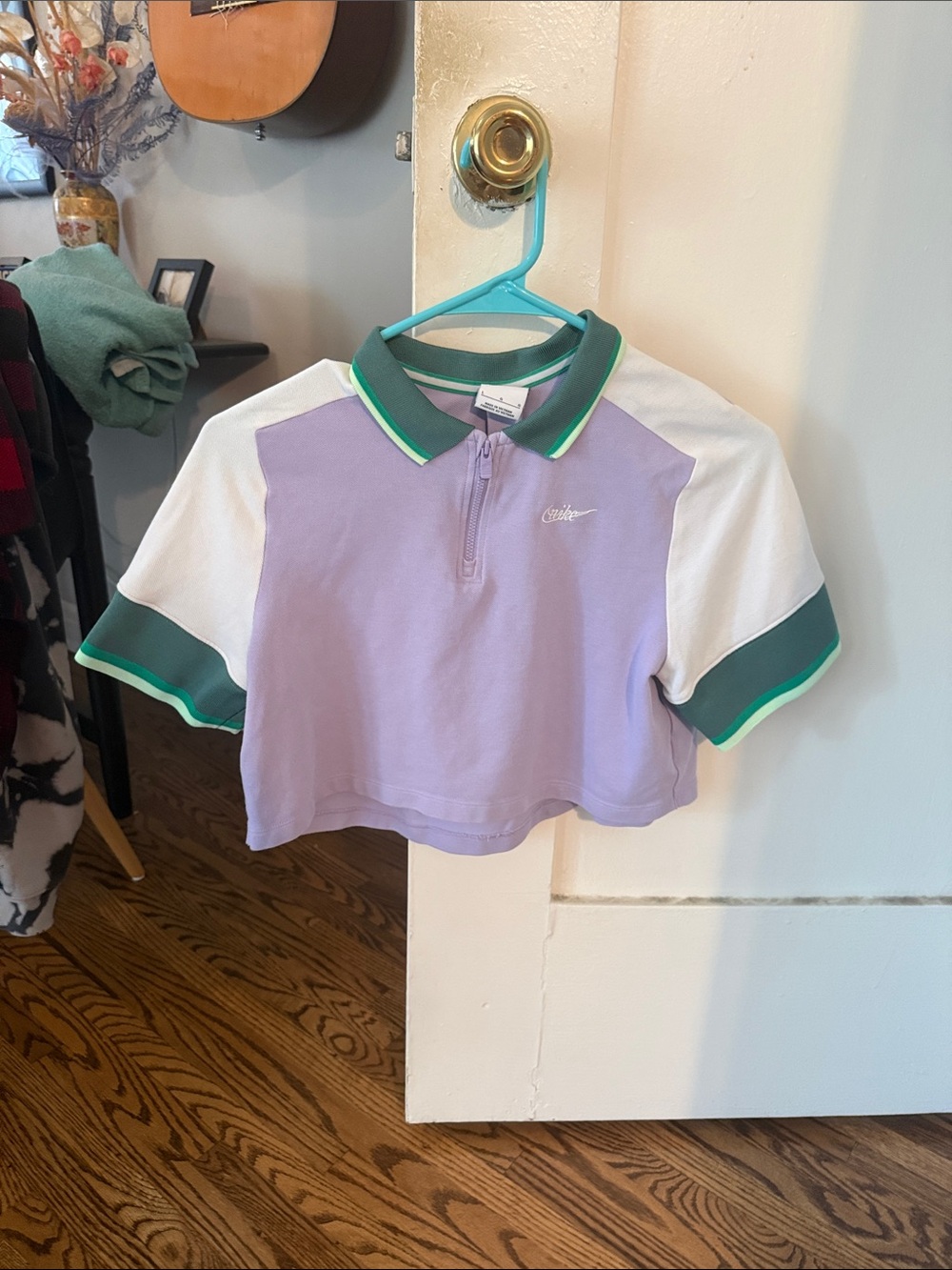 Nike Lavender, White & Green Cropped Polo Top